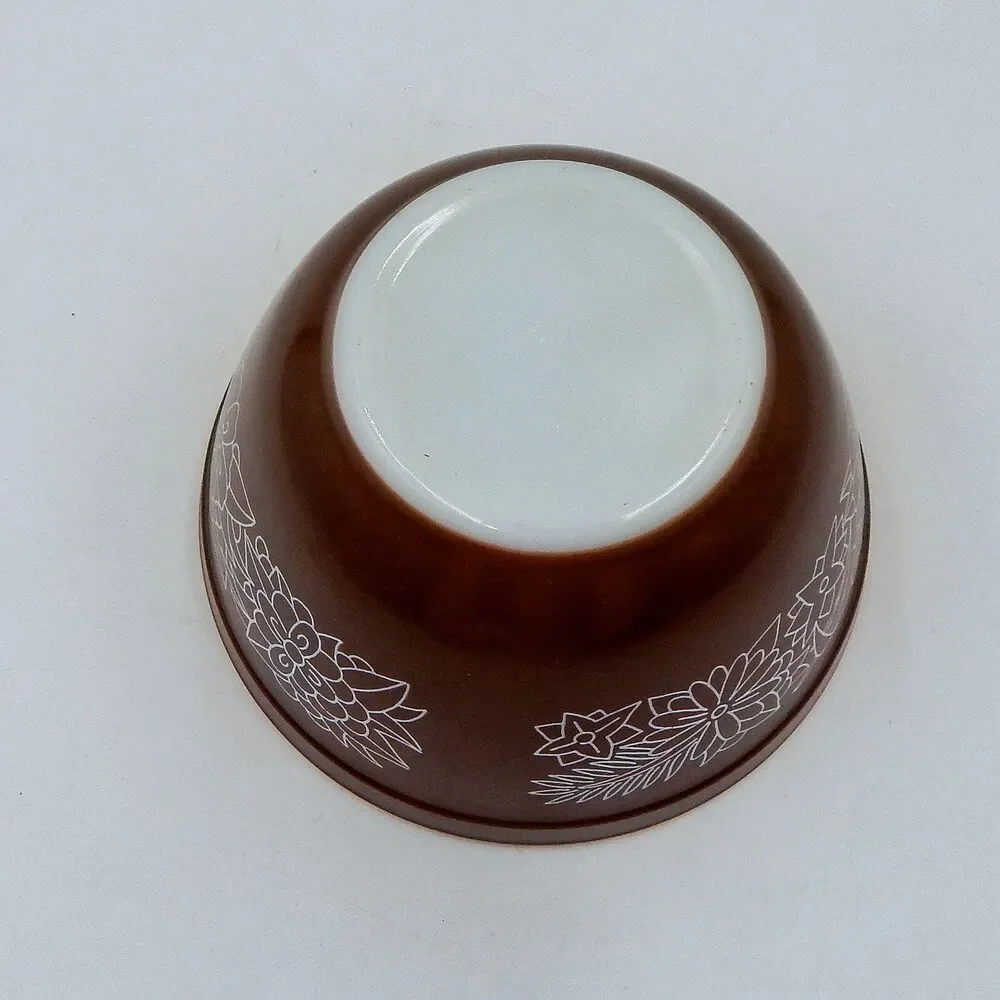 PYREX Mixing Nesting Bowl 401 Woodland Floral 750 ML Dark Brown Vintage 1978-83